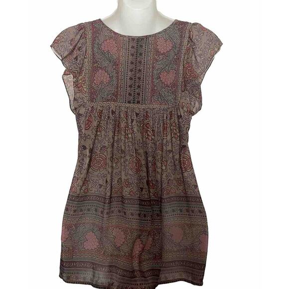 Ulla Johnson Women’s Sz 0 Multicolor Flutter Sleeve Floral Silk Top - Picture 3 of 6